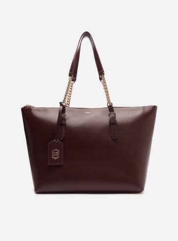 Bolsa Shopping Marrom Couro Grande Alça Corrente