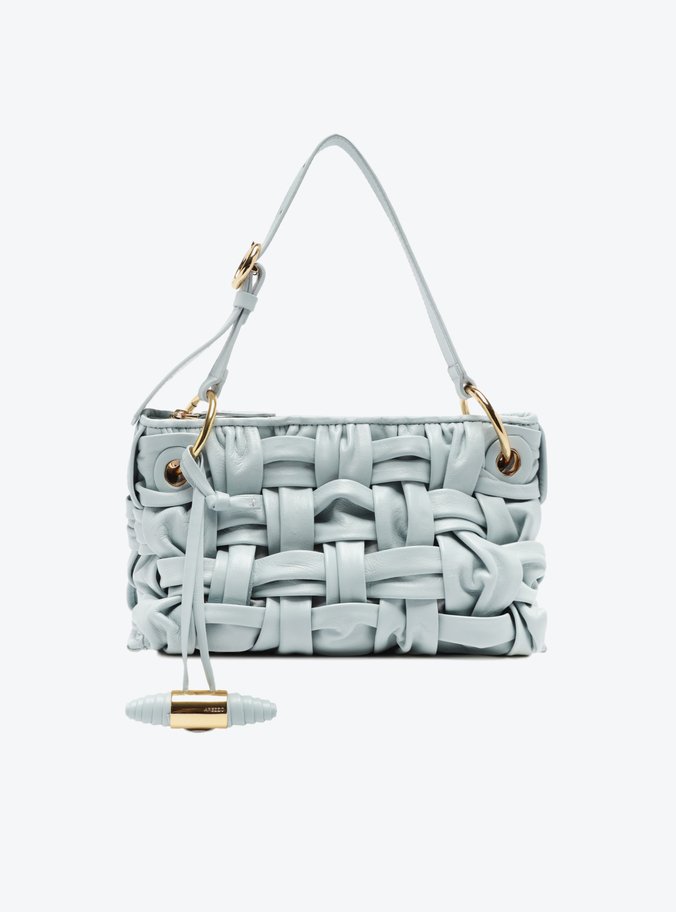 Bolsa Tiracolo Azul Couro Média Tressê Maxi