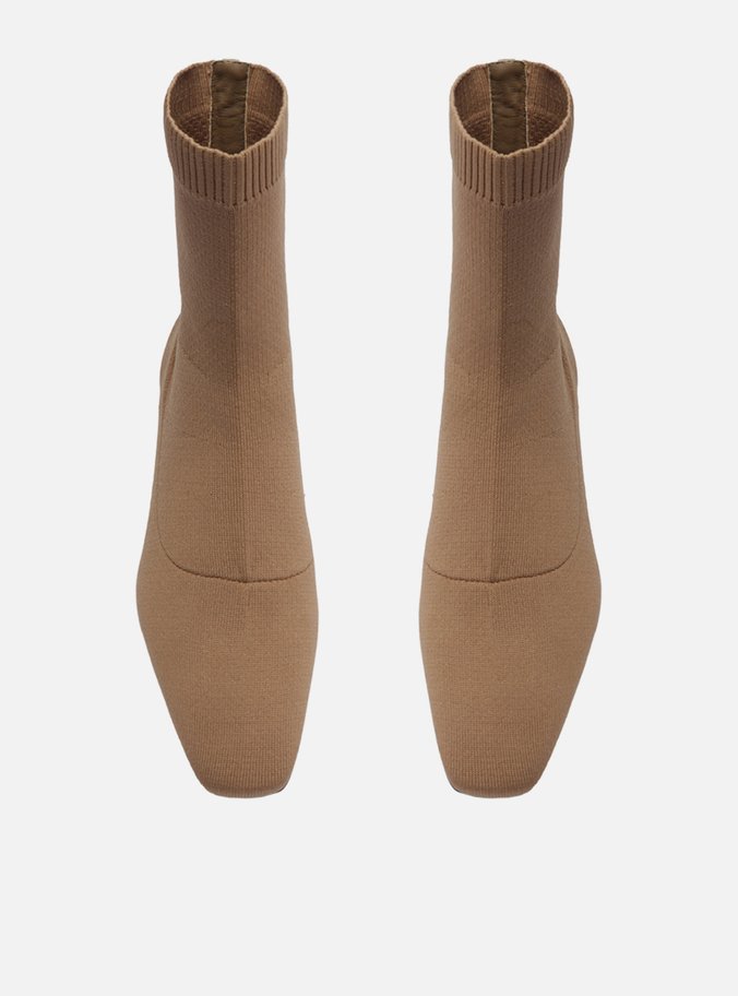 Bota Skinny Nude Knit Cano Médio