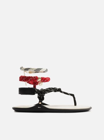 Sandália Rasteira Preta Couro Custom Anklet