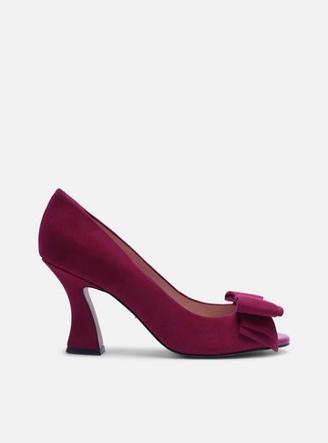 Peep Toe Rosa Camurça Salto Médio Laço