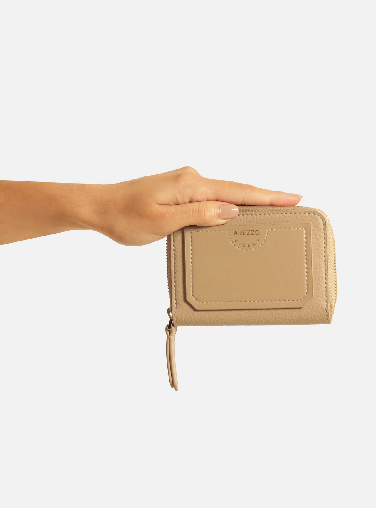 Carteira Bege Pequena Zíper Detalhe Liso — foto 4