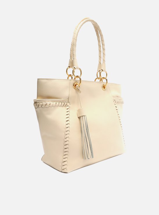 Bolsa Shopping Off-White Couro Grande Trançada Barbicacho