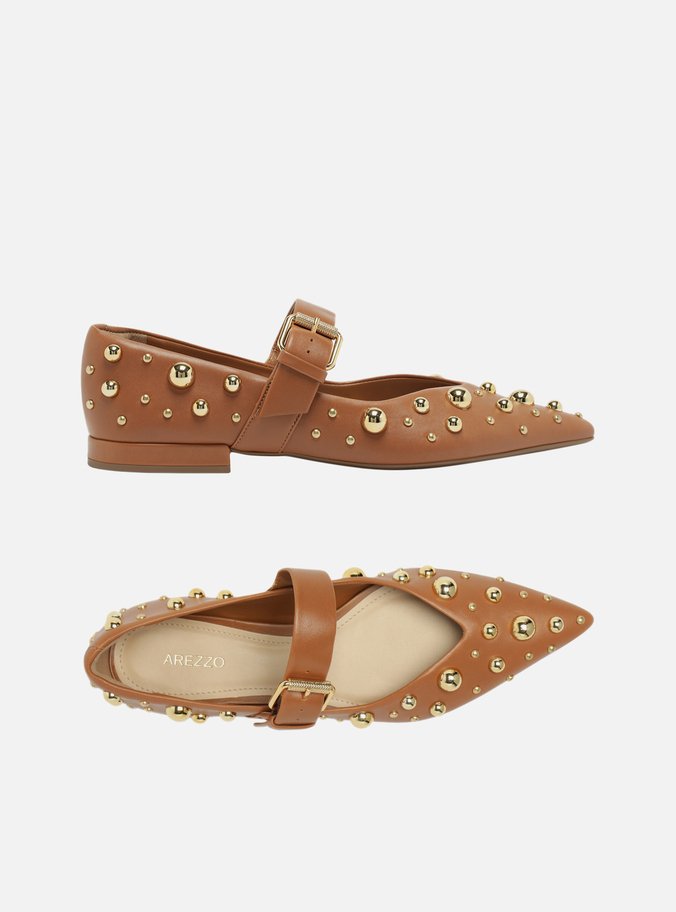 Sapatilha Marrom Couro Maxi Tachas