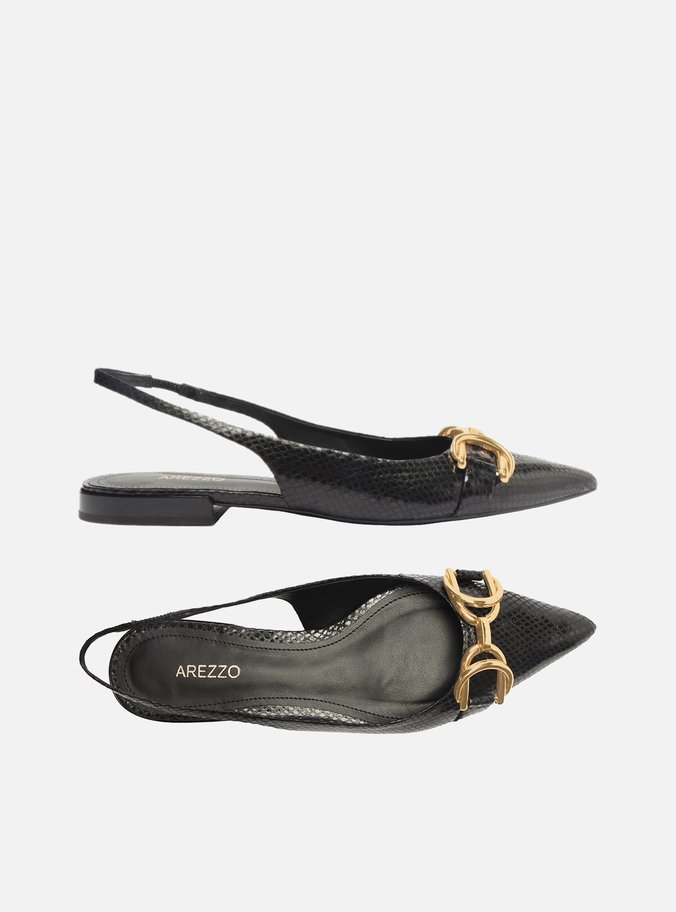 Sapatilha Preta Snake Bico Fino Slingback Bridão