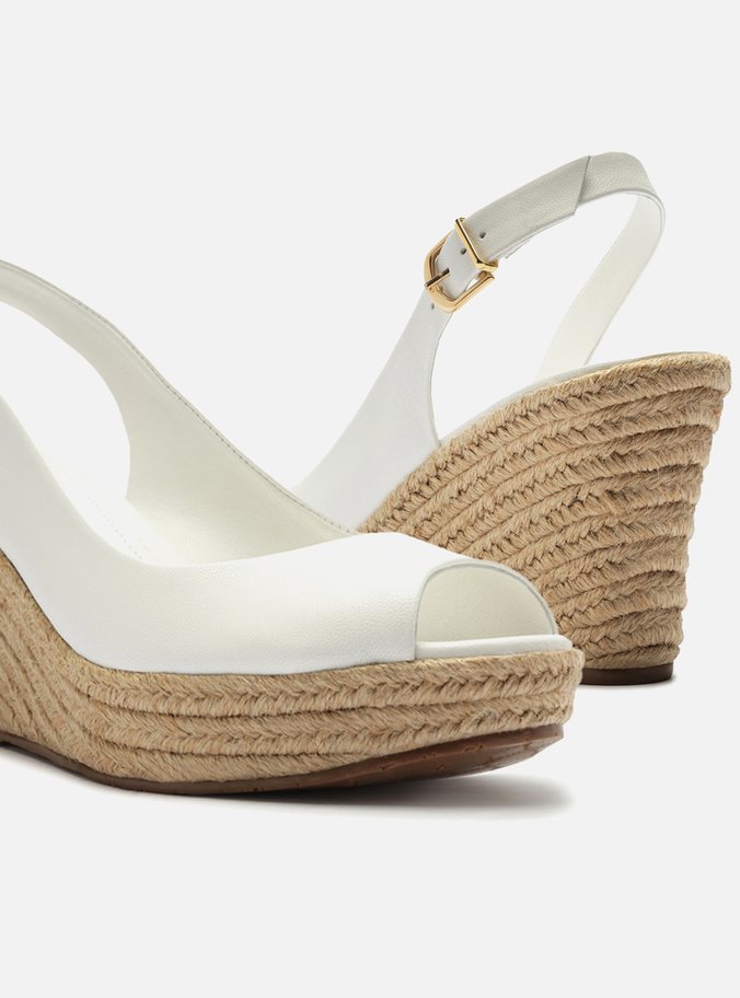 Sandália Branca Couro Plataforma Corda Slingback