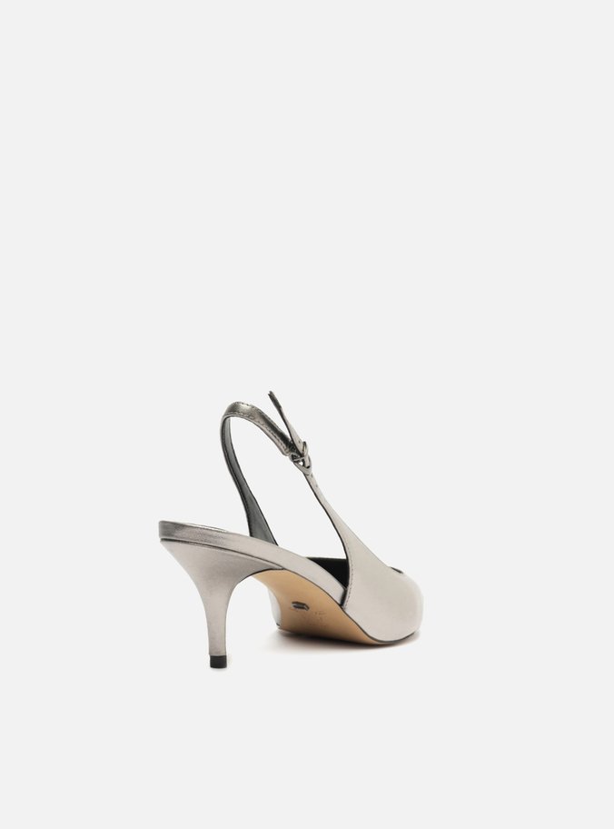 Scarpin Prata Couro Bico Fino Slingback Biqueira