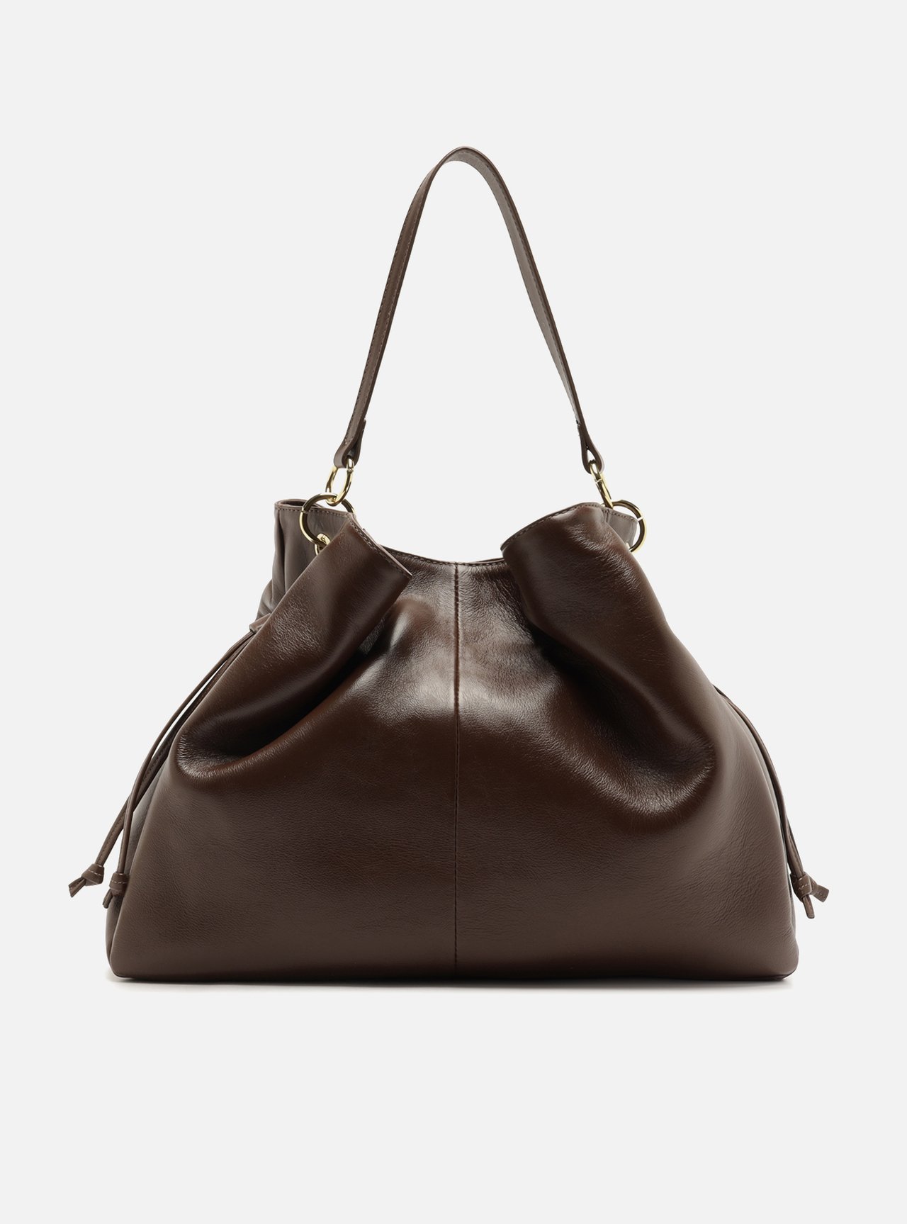 Bolsa Hobo Marrom Couro Grande Franzida — foto 3