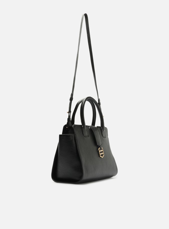 Bolsa Tote Preta Couro Média Metal ID