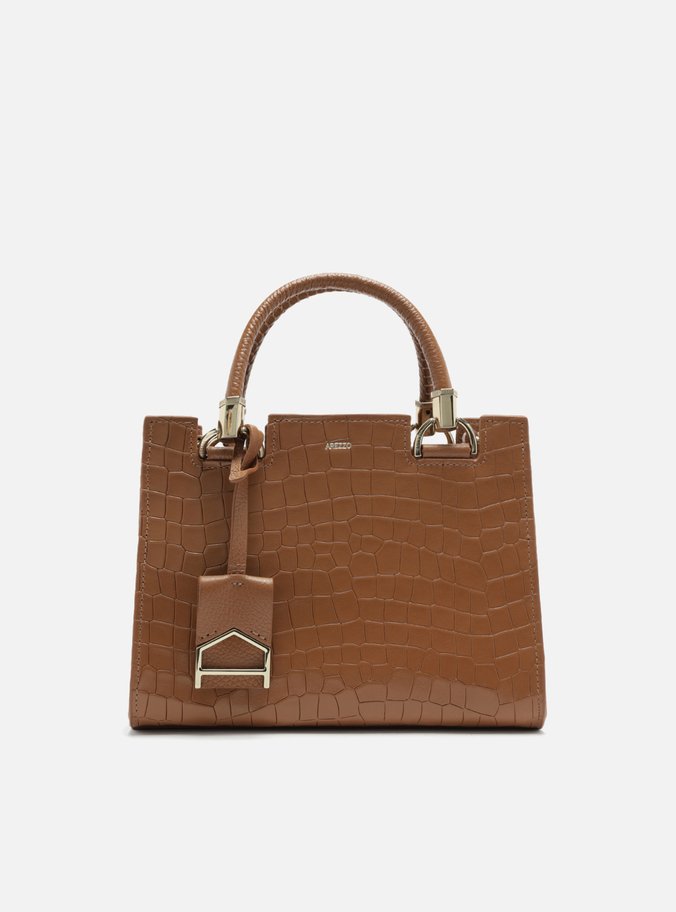 Bolsa Tote Marrom Couro Croco Abbraccio Média