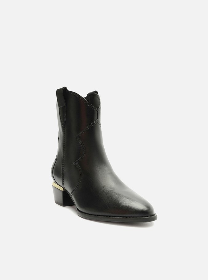 Bota Preta Couro Cano Curto Salto Baixo West