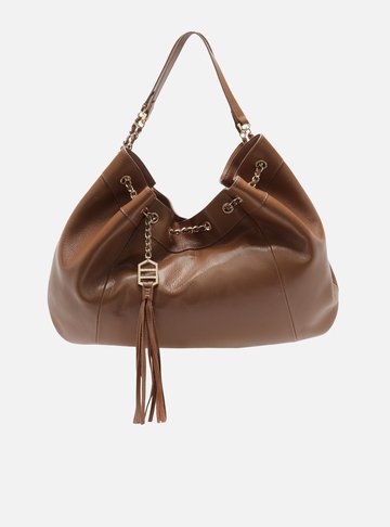 Bolsa Shopping Marrom Couro Grande Franzido