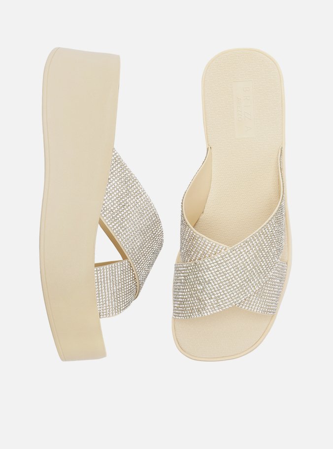 Tamanco Branca Flatform Tiras Strass Lulu