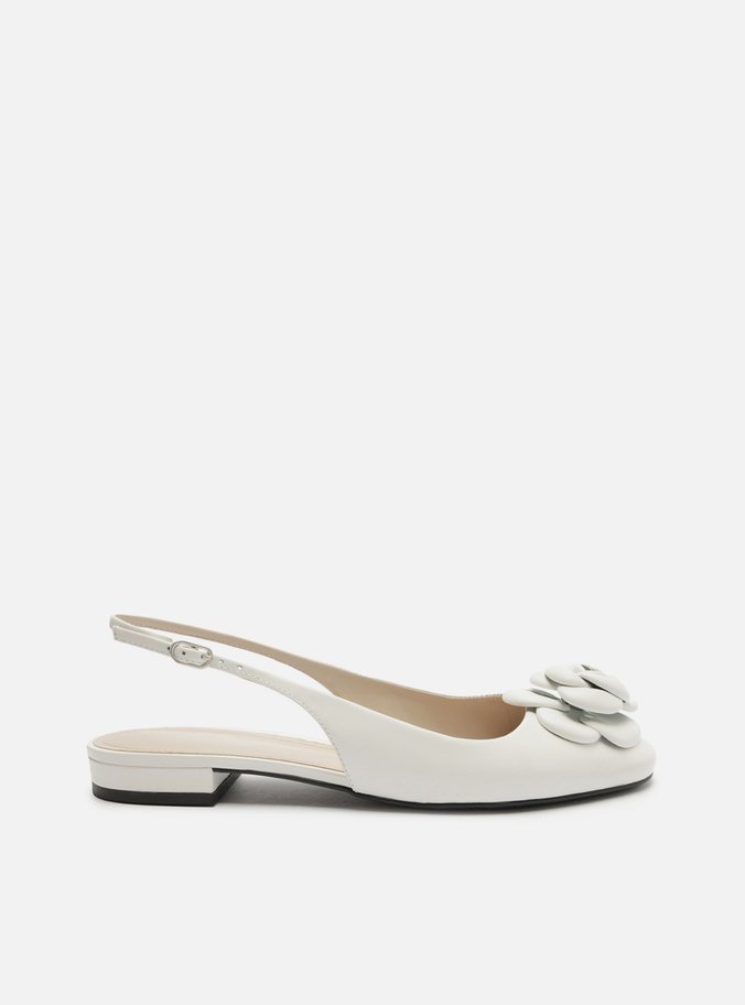 Sapatilha Branca Couro Slingback Flor