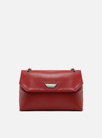 Bolsa Tiracolo Vermelha Couro Média Lapela Metal