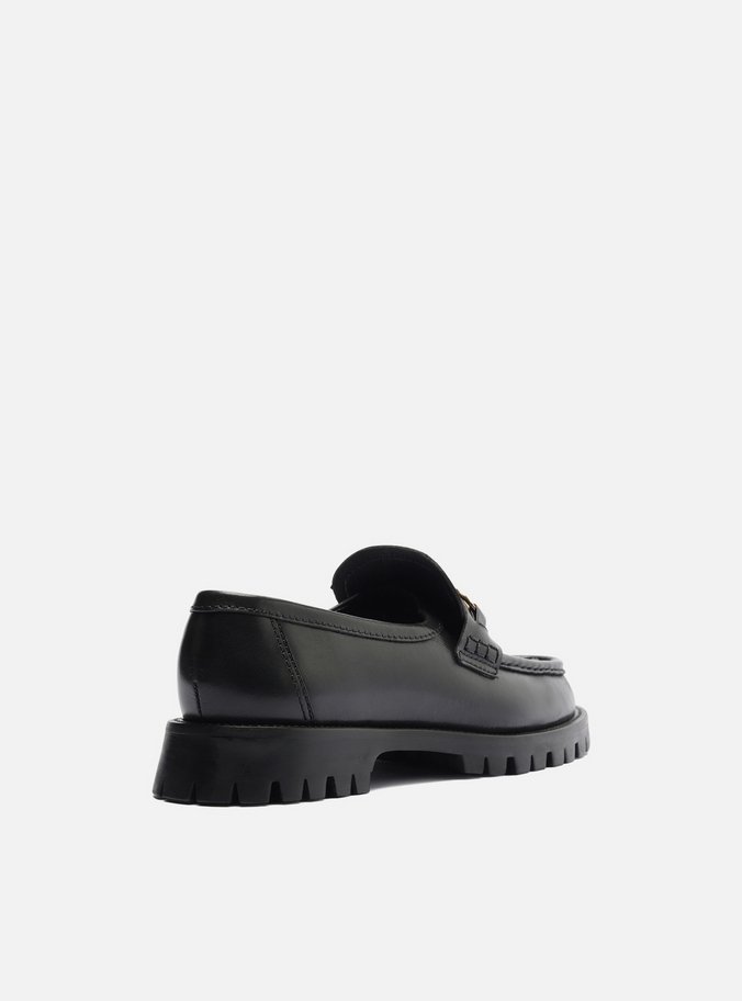 Mocassim Preto Couro Tratorado Tira Bridão