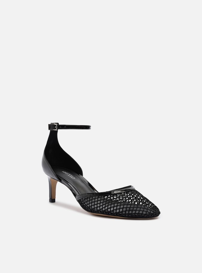 Scarpin Preto Salto Baixo Fino Aberto Tela