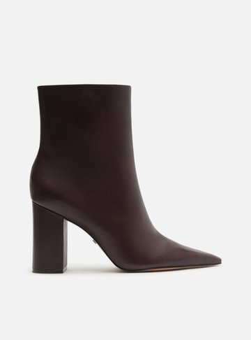Bota Marrom Couro Cano Curto Salto Alto Básica