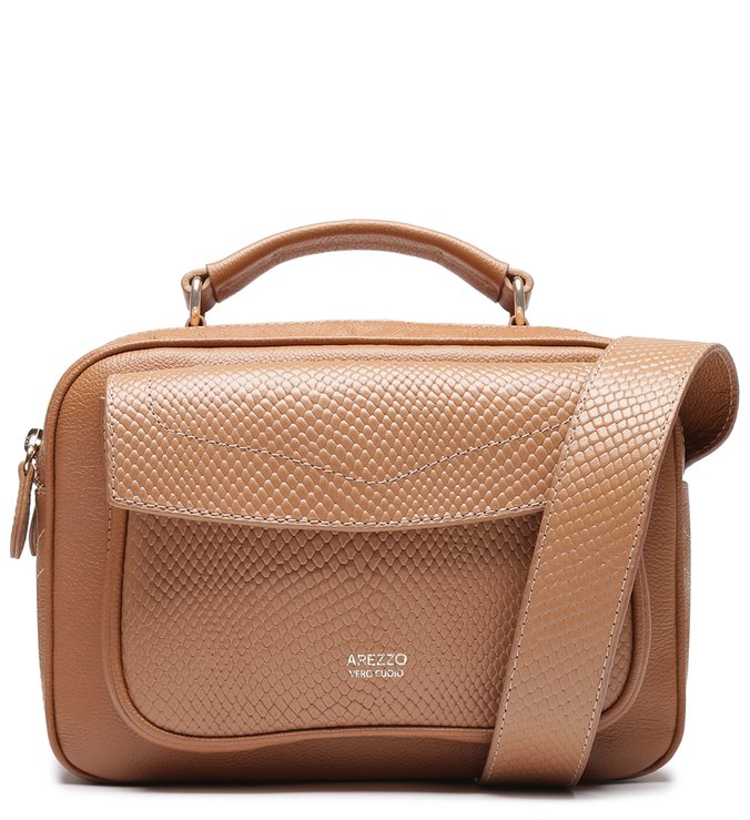 Bolsa Tiracolo Nude Couro Snake Bianca Média Pale Nut