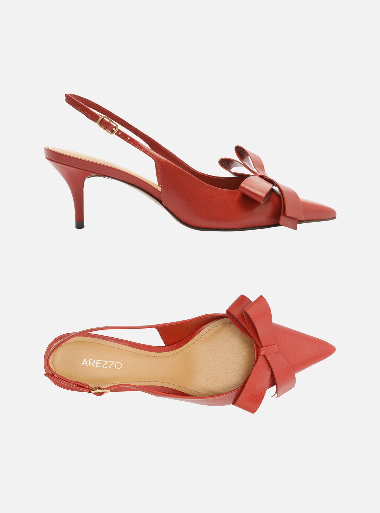 Scarpin Vermelho Couro Salto Fino Laço Slingback — foto 6