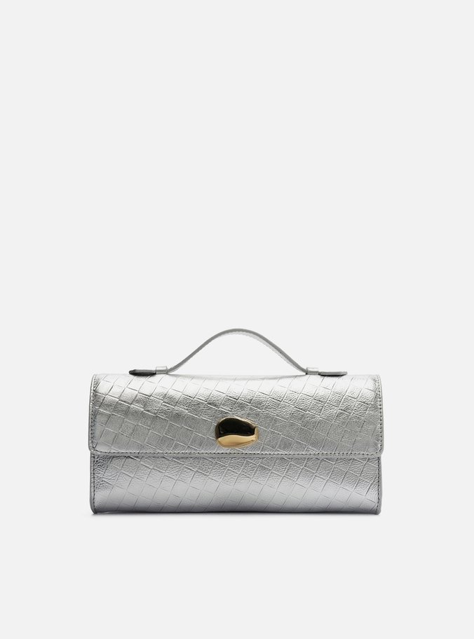 Bolsa Tiracolo Prata Couro Tressê Média Metal