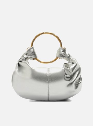 Bolsa Shopping Prata Couro Grande Argola