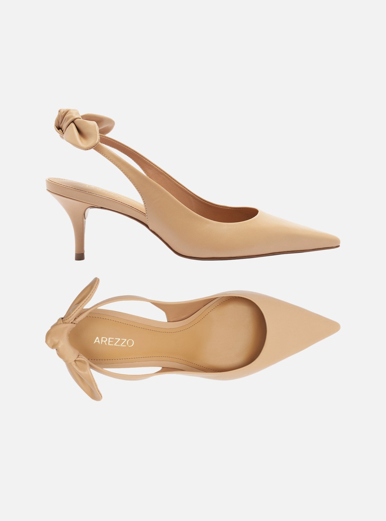 Scarpin Nude Couro Slingback Salto Fino Laço — foto 5