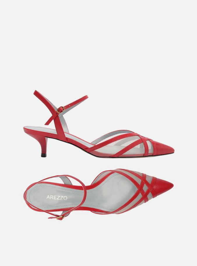 Scarpin Vermelho Couro Tela Salto Baixo Fivela