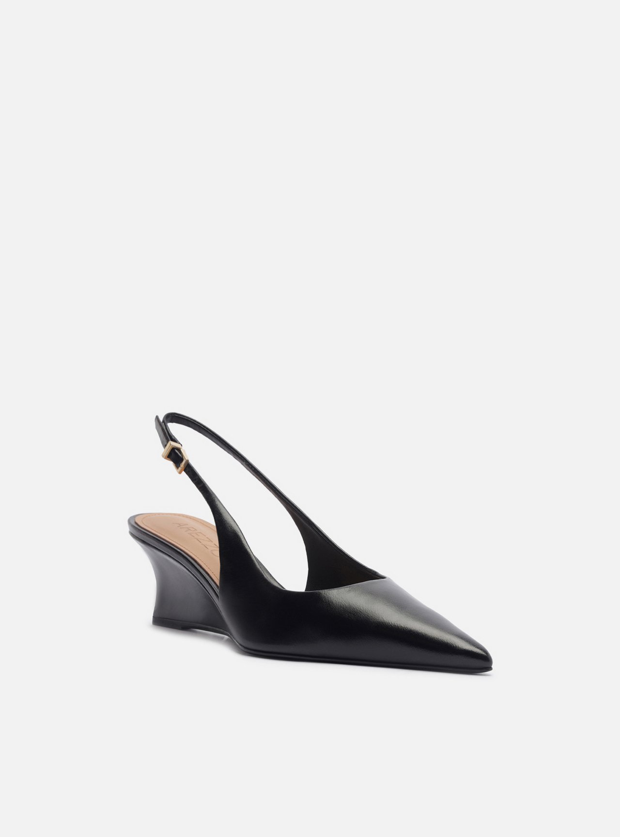 Scarpin Preto Couro Salto Baixo Anabela Slingback — foto 2
