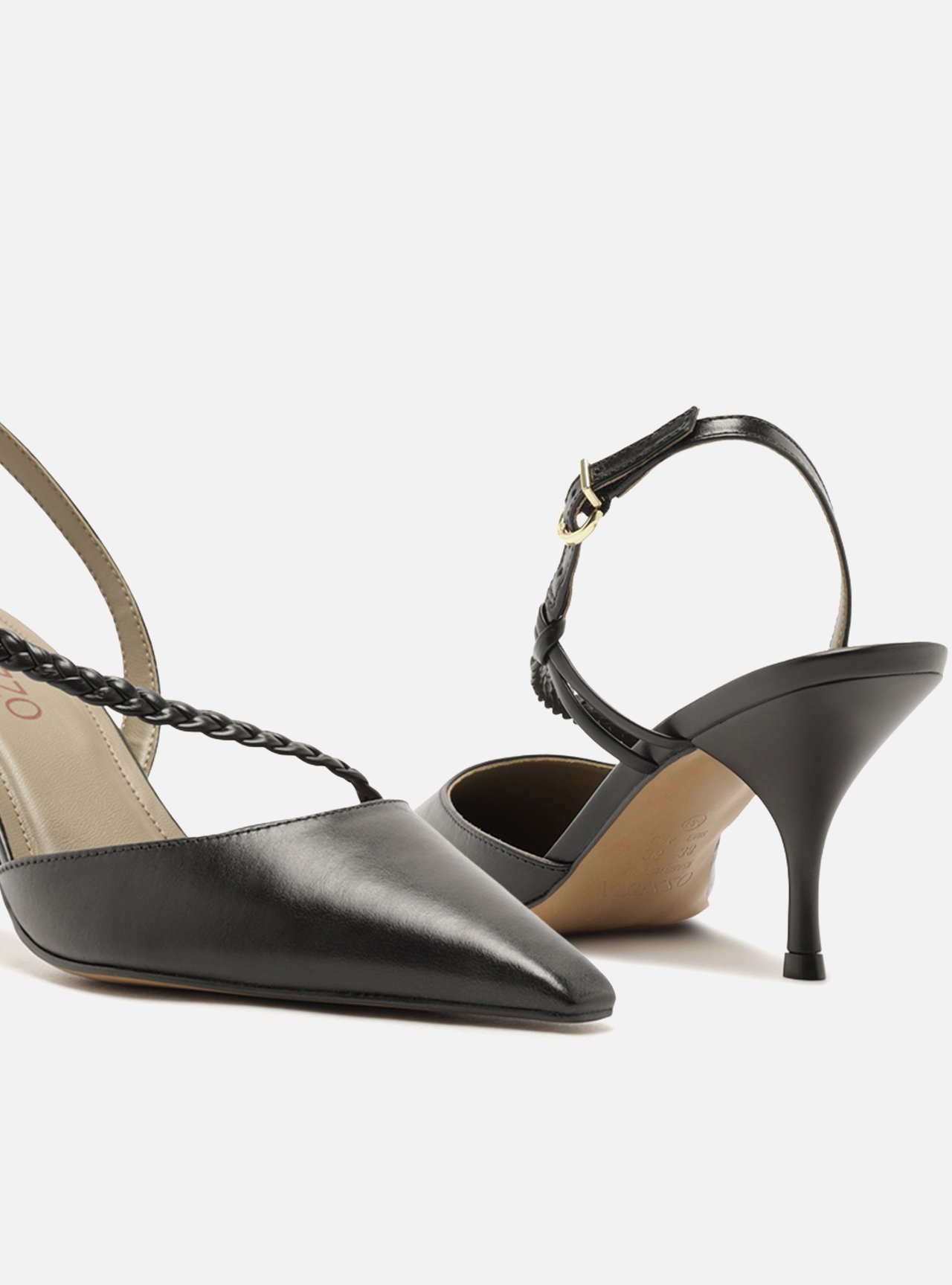 Scarpin Marrom Salto Bloco Tiras Trançadas Slingback — foto 4