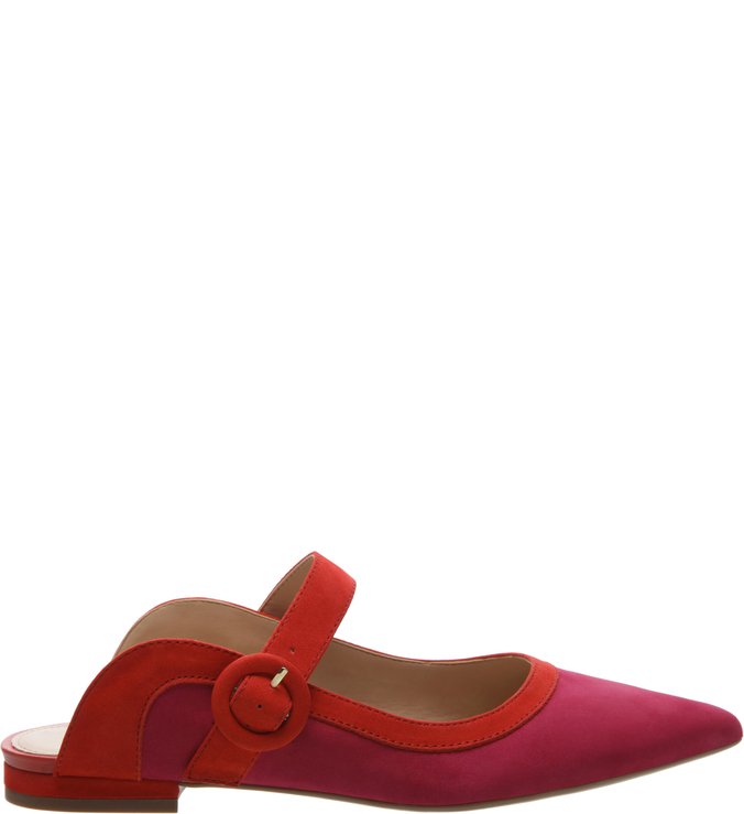 Mule Nobuck Salto Rasteiro Fivela Pitaya e Lust Red