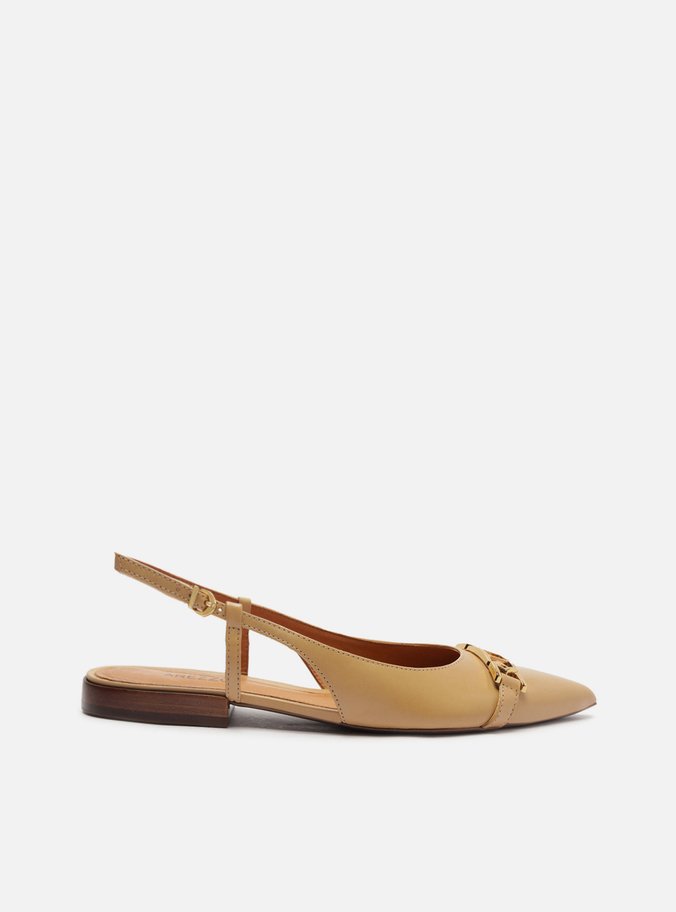 Sapatilha Nude Couro Bico Fino Slingback Metal