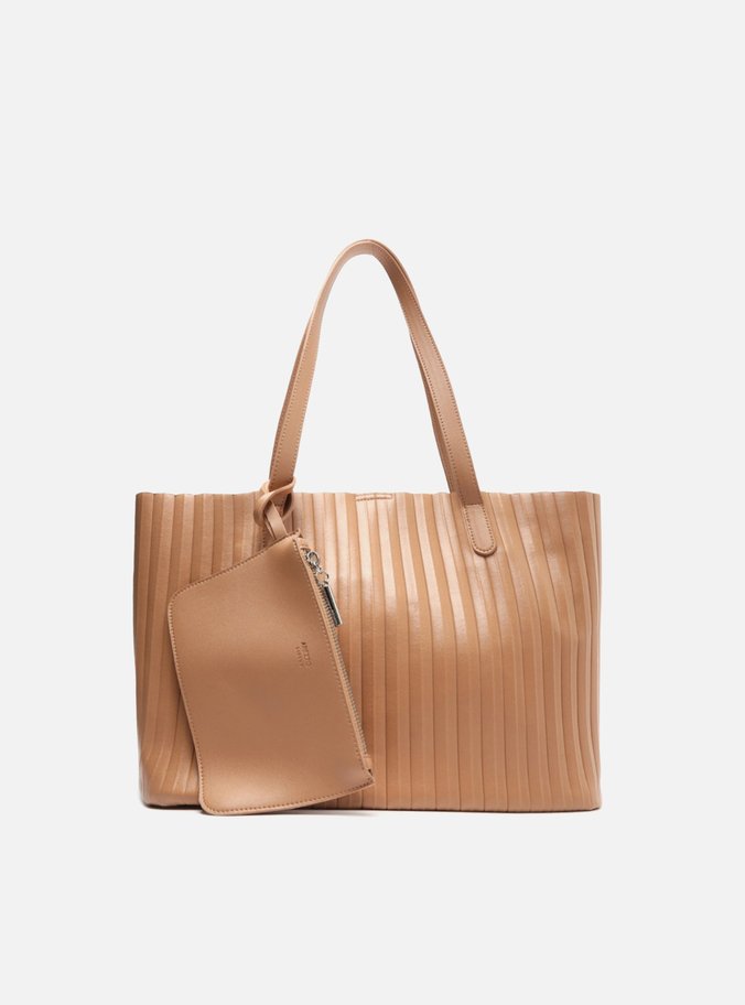 Bolsa Shopping Bege Plissada Grande