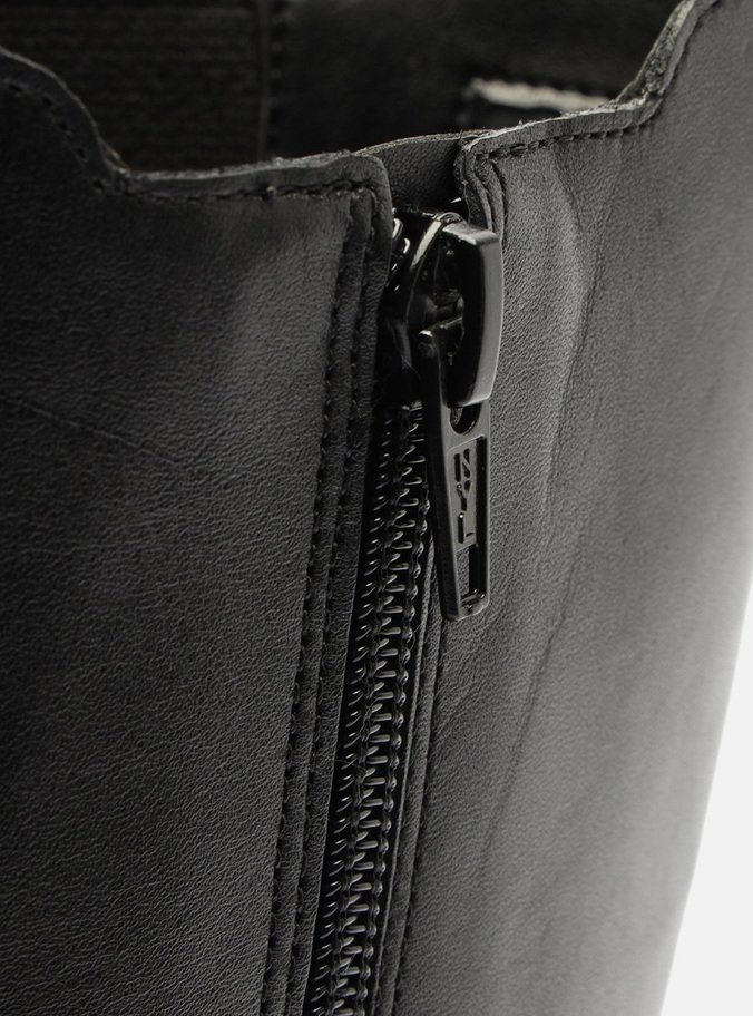 Bota Preto Couro Cano Médio Elástico Montaria