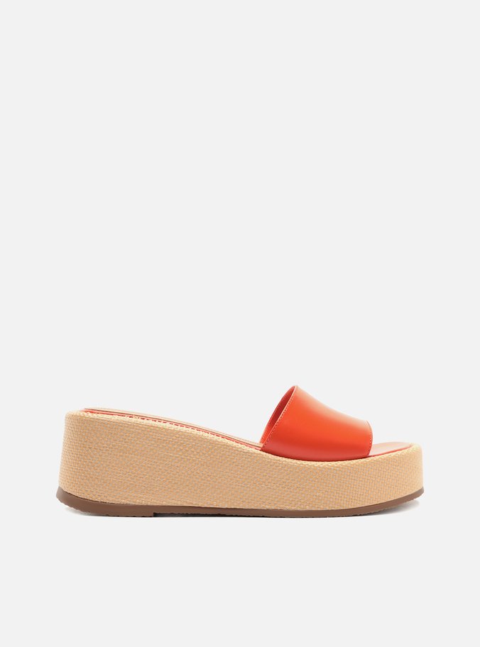 Sandália Laranja Couro Salto Flatform