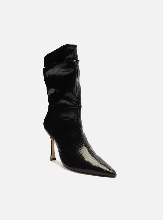 Bota Preta Snake Salto Alto Fino Slouchy