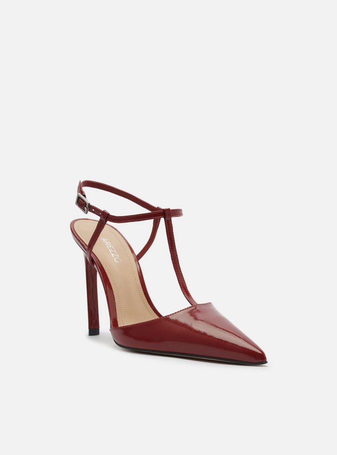 Scarpin Vermelho Verniz Salto Alto Aberto Tiras