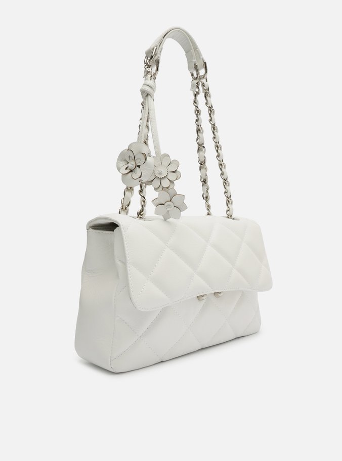 Bolsa Tiracolo Branca Couro Mizz Média Flor