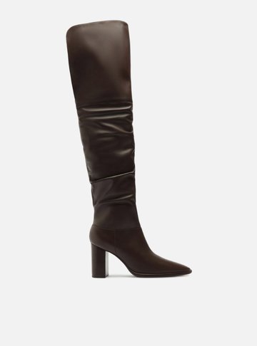 Bota Over The Knee Marrom Couro Salto Alto