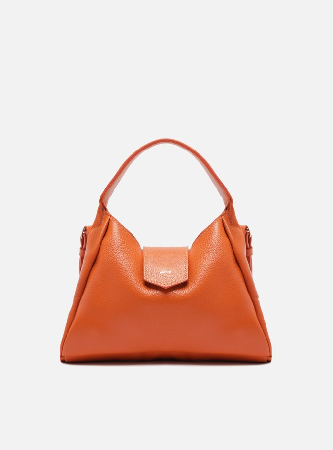 Bolsa Hobo Laranja Couro Média Lapela