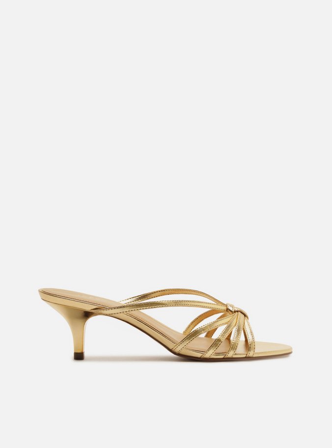 Tamanco Dourado Salto Fino Multitiras