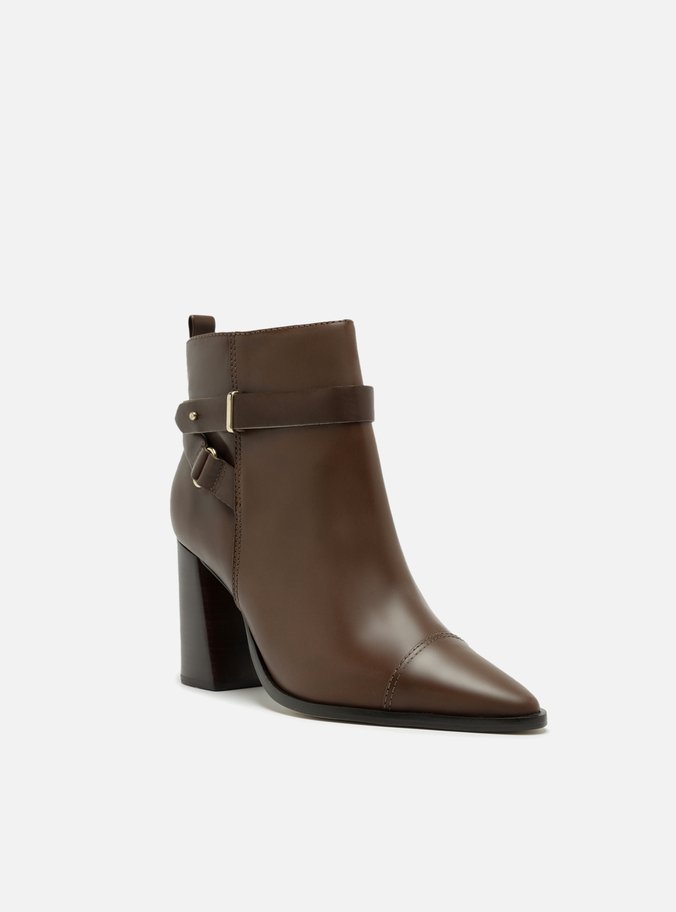 Bota Marrom Couro Cano Curto Salto Bloco