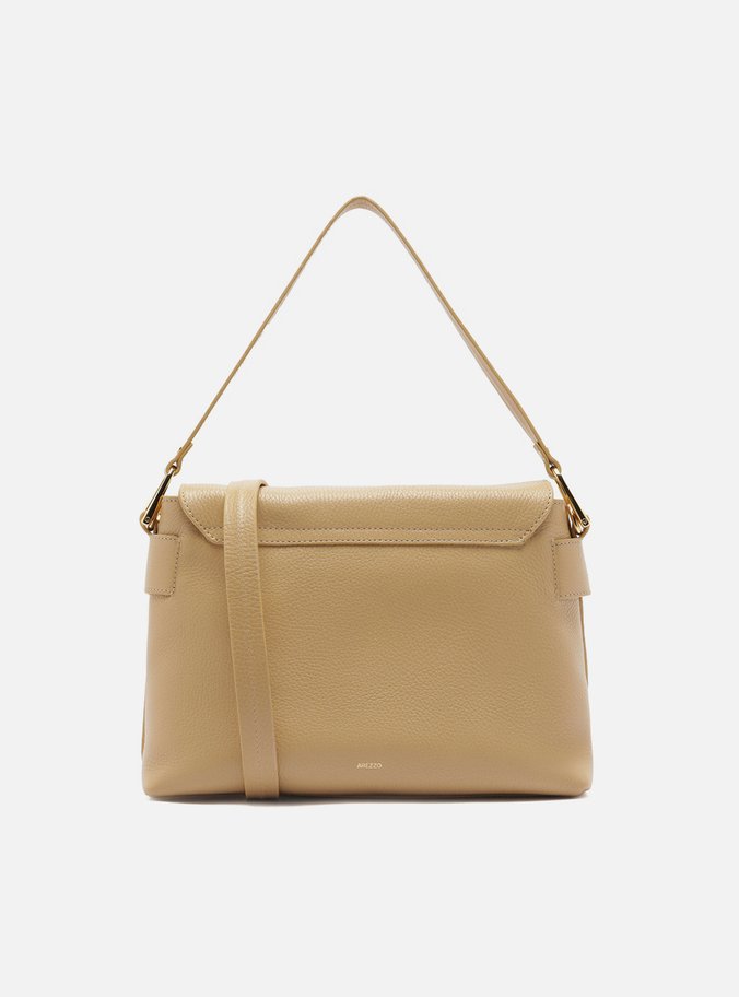 Bolsa Satchel Bege Couro Média Metal