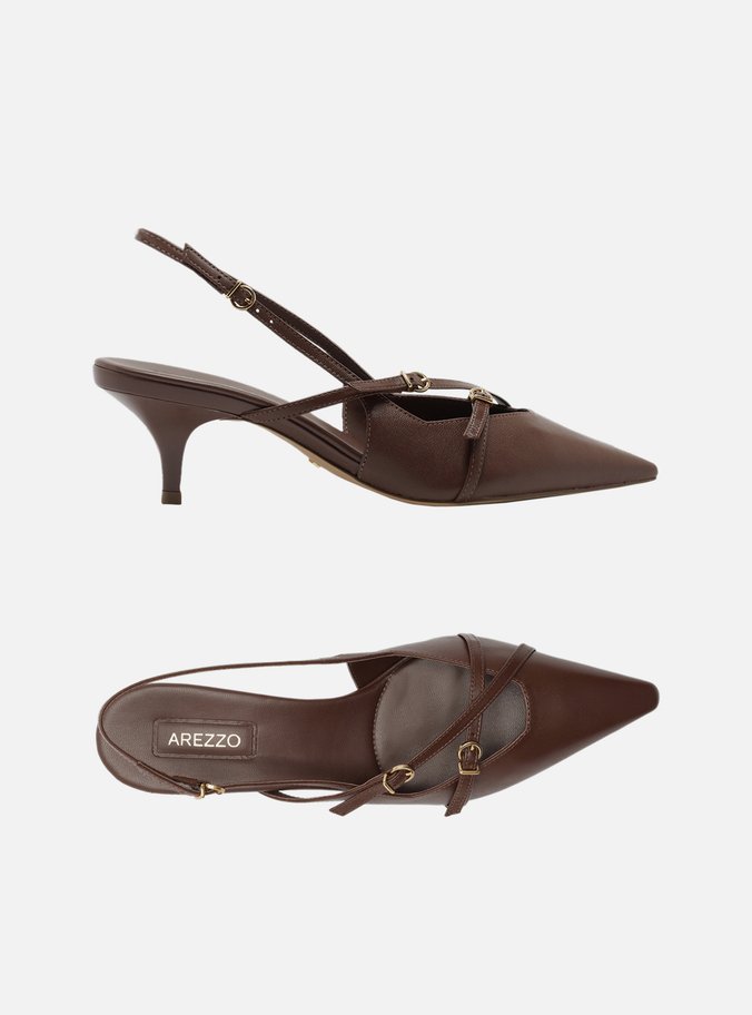Scarpin Marrom Couro Salto Médio Slingback Amélia