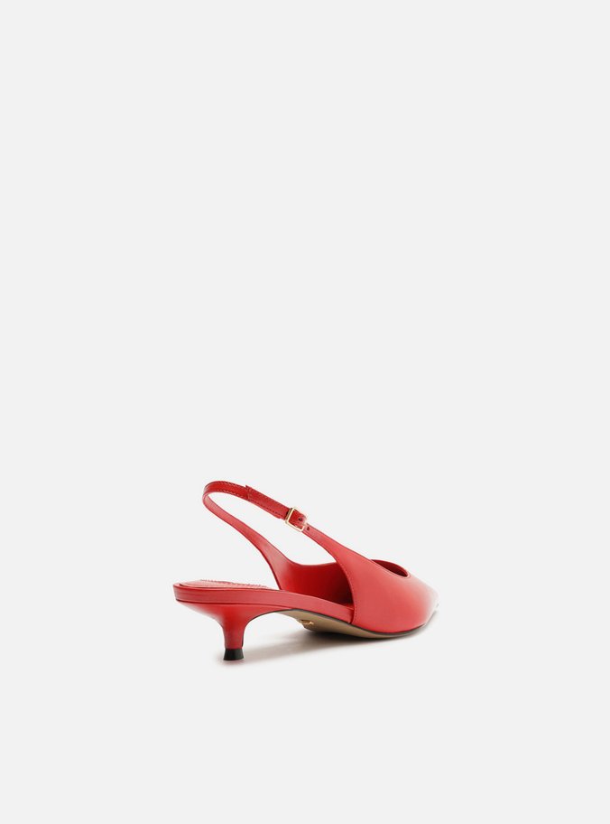 Scarpin Vermelho Couro Salto Kitten Slingback