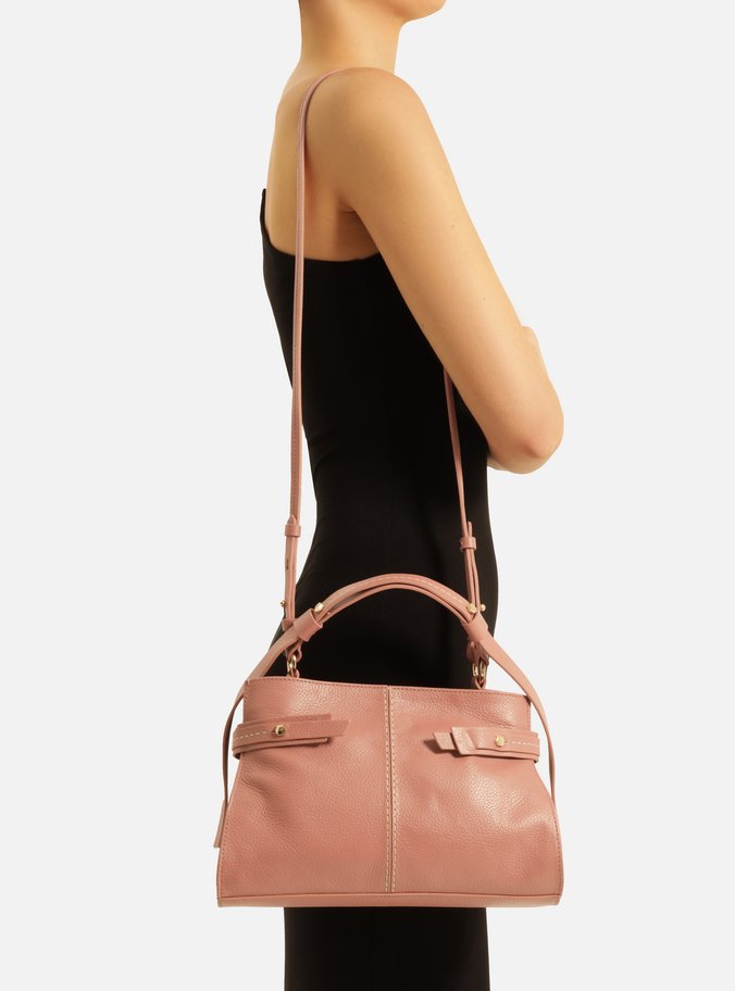 Bolsa Tote Rosa Couro Média Tiras Laterais