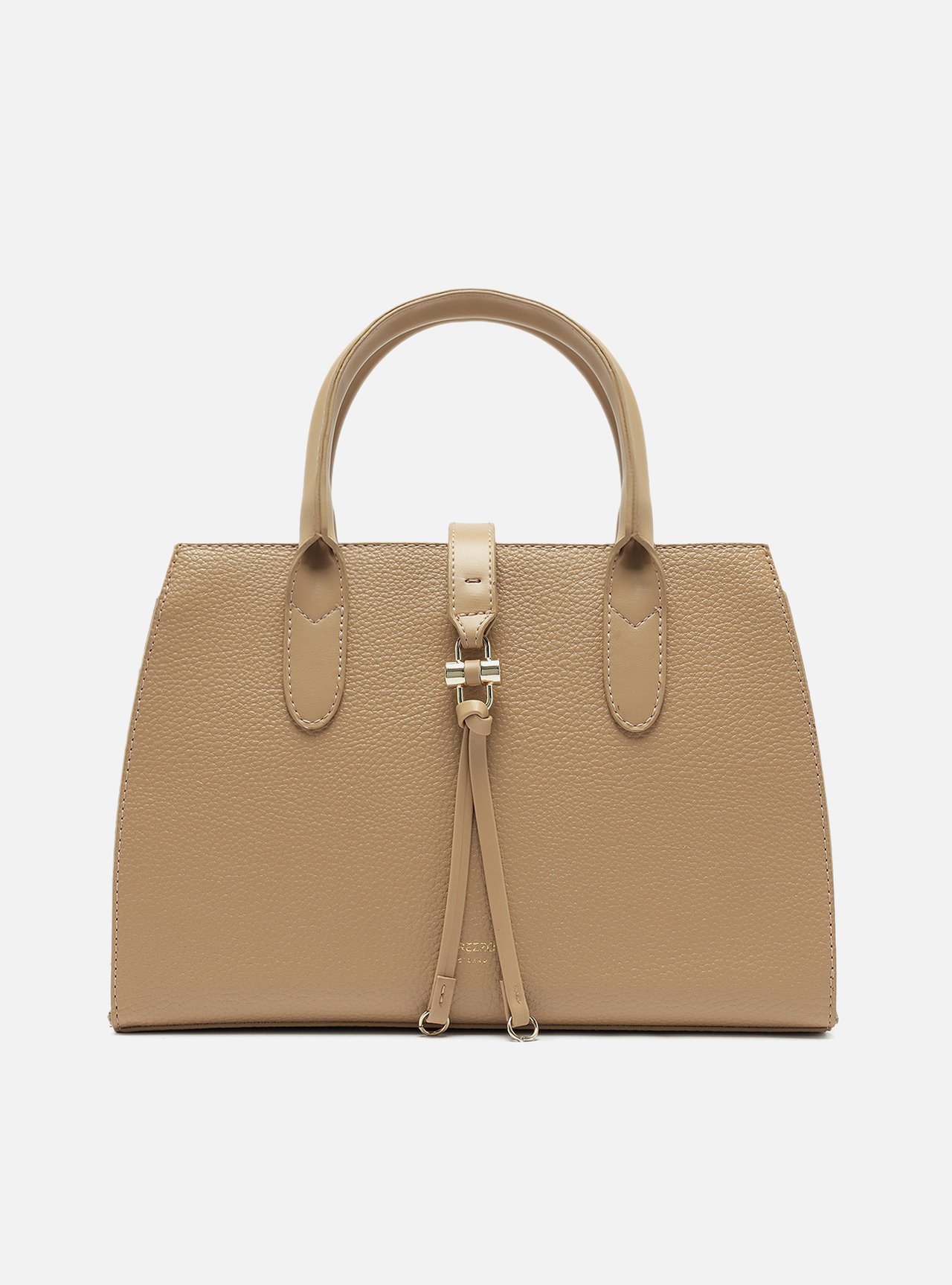 Bolsa Tote Bege Grande Detalhe Tiras Metal