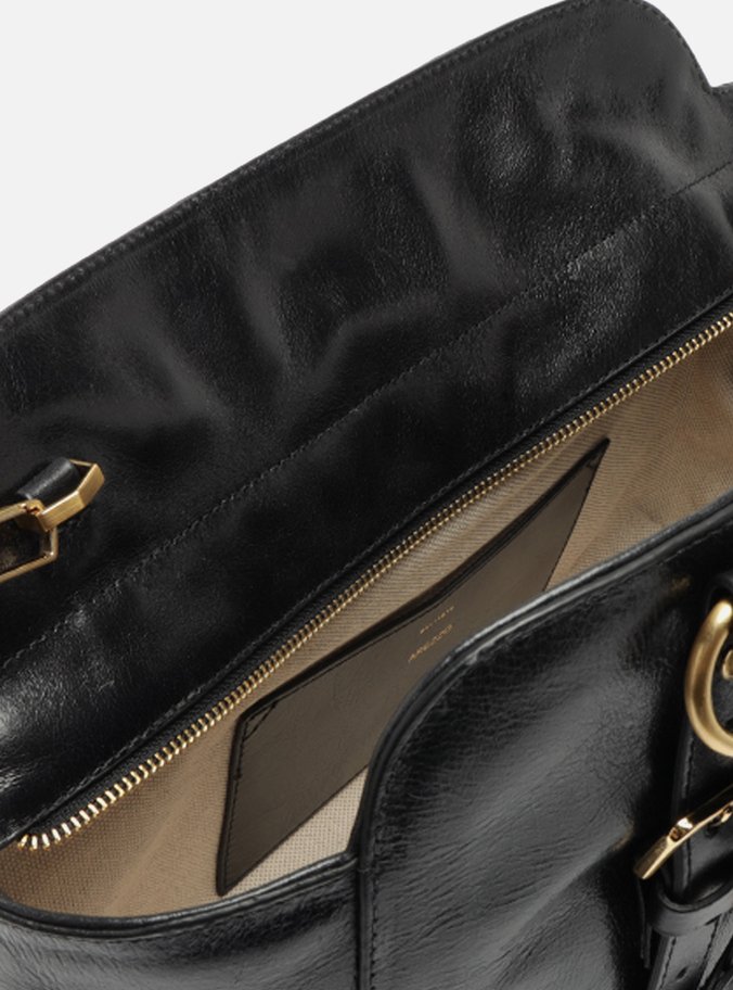 Bolsa Tote Preta Couro Estonado Média Metal