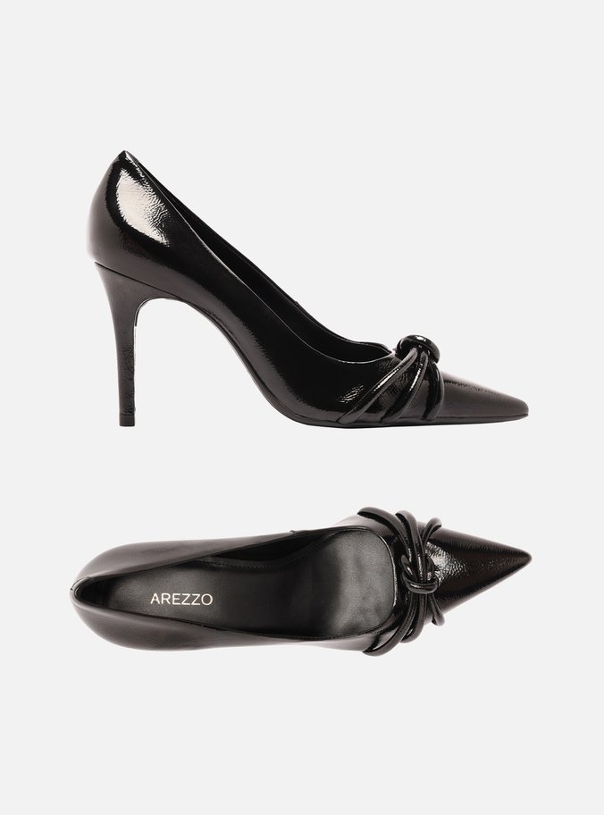 Scarpin Preto Verniz Salto Fino Tiras