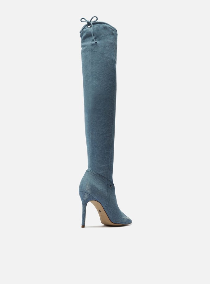 Bota Over The Knee Azul Denim Bico Fino Ivy